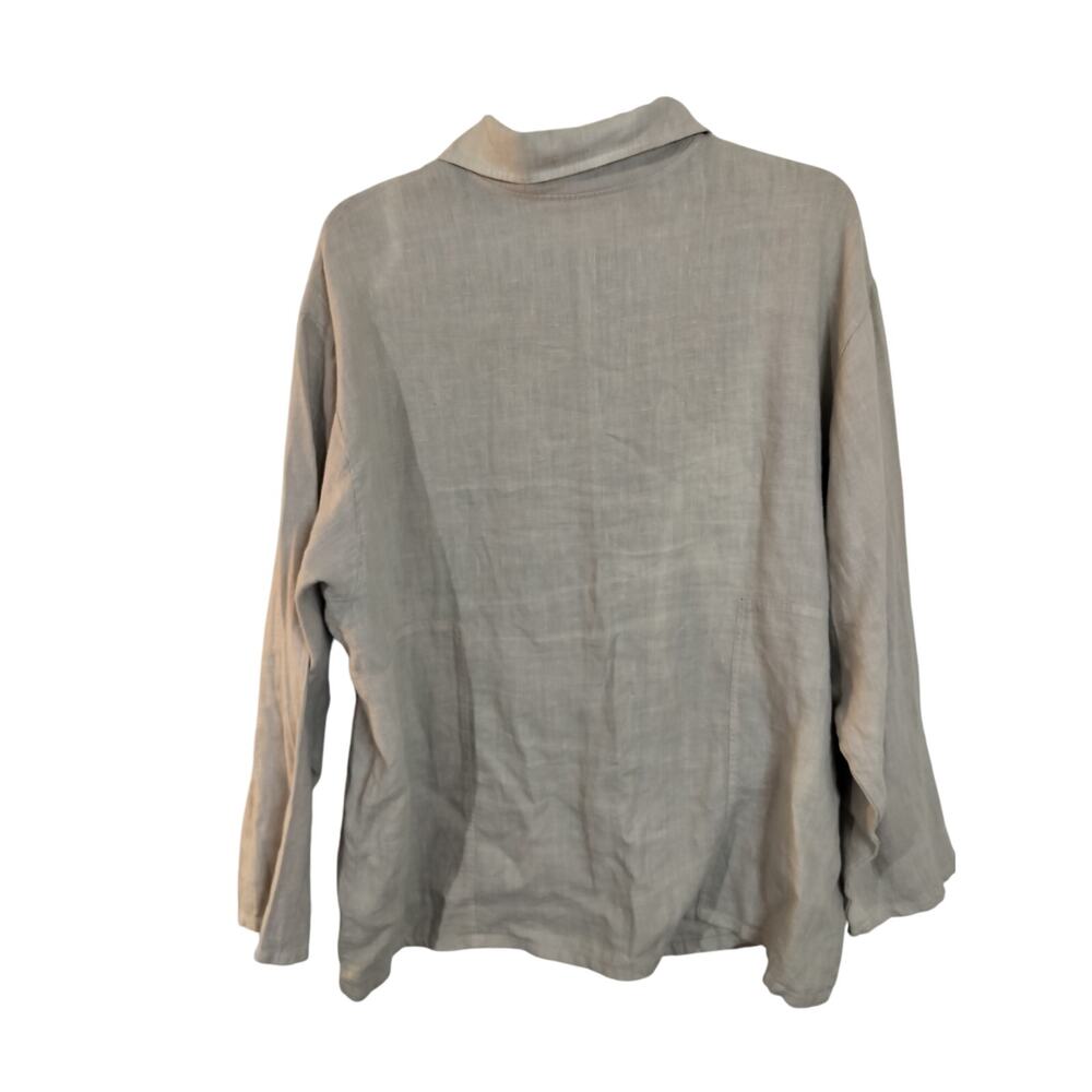 3829) Aly Wear Tan Linen Collared Button Up Lagenlook Long Sleeve Tunic Top 2X - Picture 6 of 9